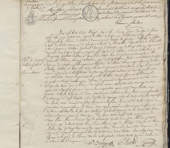 Acte de mariage de 1826, Saussan (Hérault) — scan original